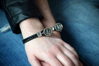 Steal Your Face Sterling Silver Leather Bracelet
