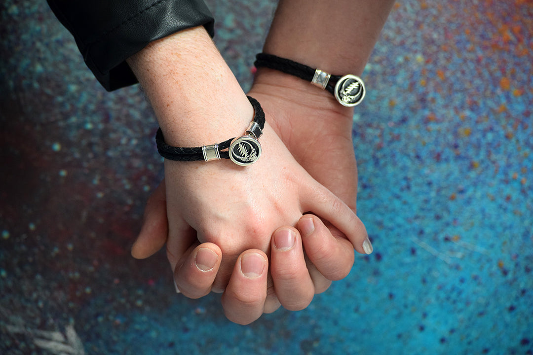 Steal Your Face Sterling Silver Leather Bracelet