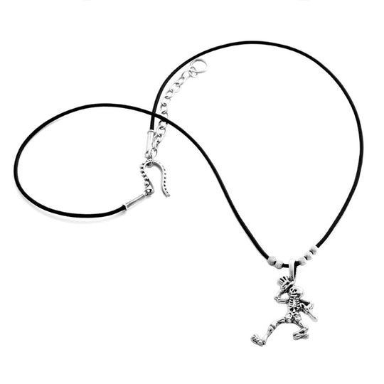 Dancing Skeletons Sterling Silver Beads & Thin Leather Necklace