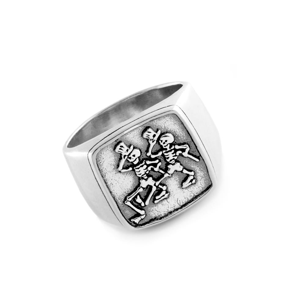 Dancing Skeletons Sterling Silver Signet Ring