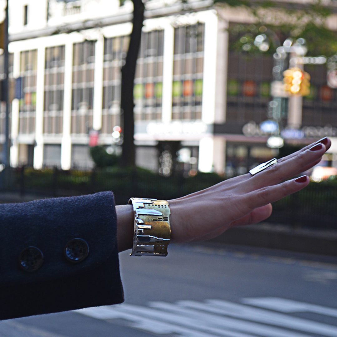 New York City Skyline Sterling Silver & Brass Cuff - Cynthia Gale New York Jewelry