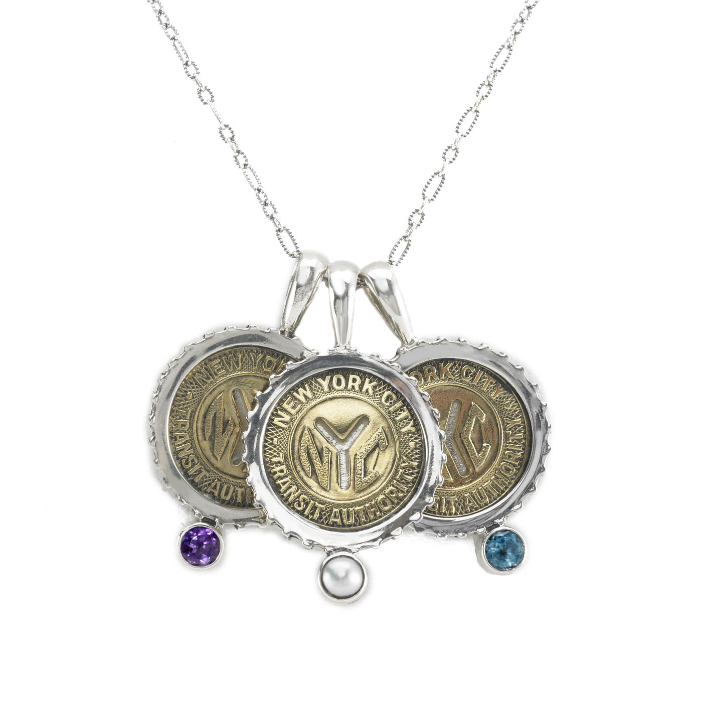 Birthstone NYC Authentic Subway Token White Topaz Sterling Silver Charm Necklace - Cynthia Gale New York - 2