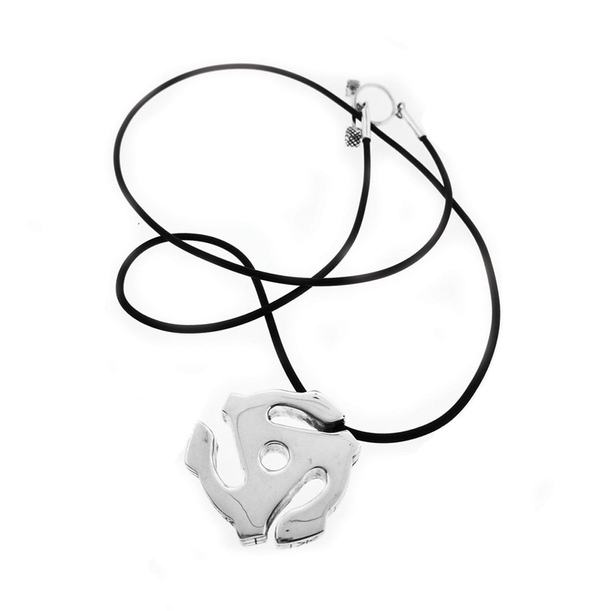 45 RPM Spacer Sterling Silver And Rubber Cord Necklace - Cynthia Gale New York - 1