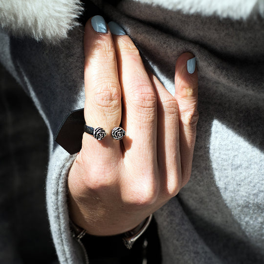 Imagine Peace Rose Etched Sterling Silver Ring - Cynthia Gale New York Jewelry