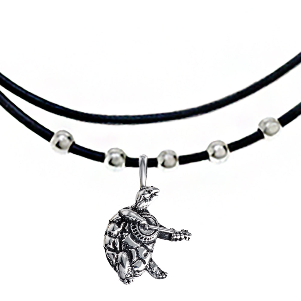 Terrapin Sterling Silver Beads & Thin Leather Necklace