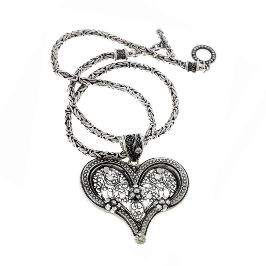 Floral Filigree Sterling Silver Heart Necklace - Cynthia Gale New York Jewelry