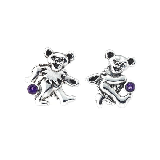 Dancing Bear Sterling Silver Semi Precious Post Earrings