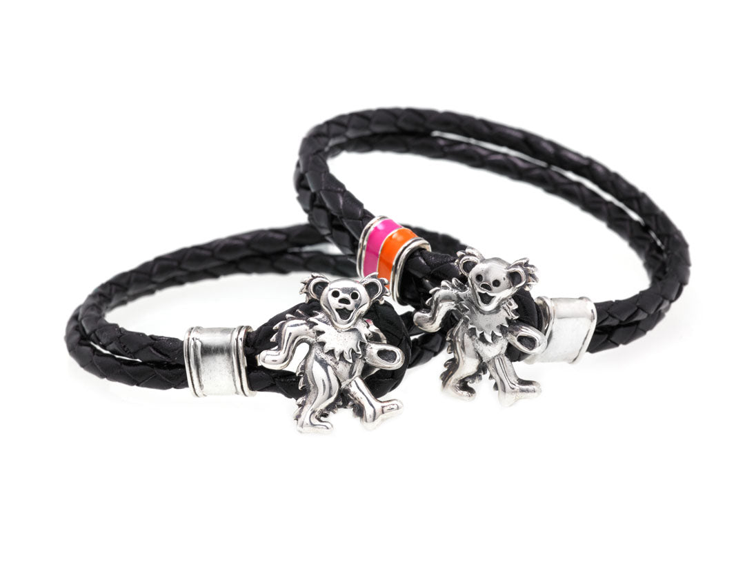 Dancing Bear Sterling Silver Leather Bracelet