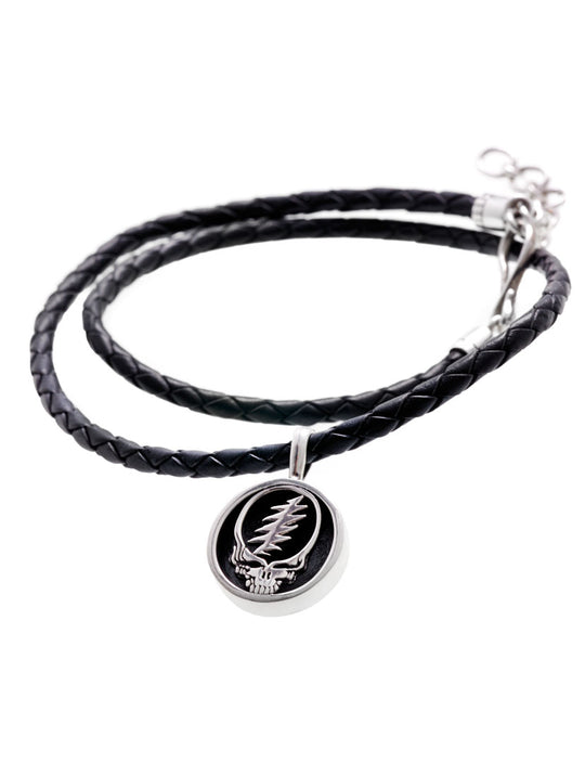 Steal Your Face Sterling Silver Charm Woven Leather Necklace