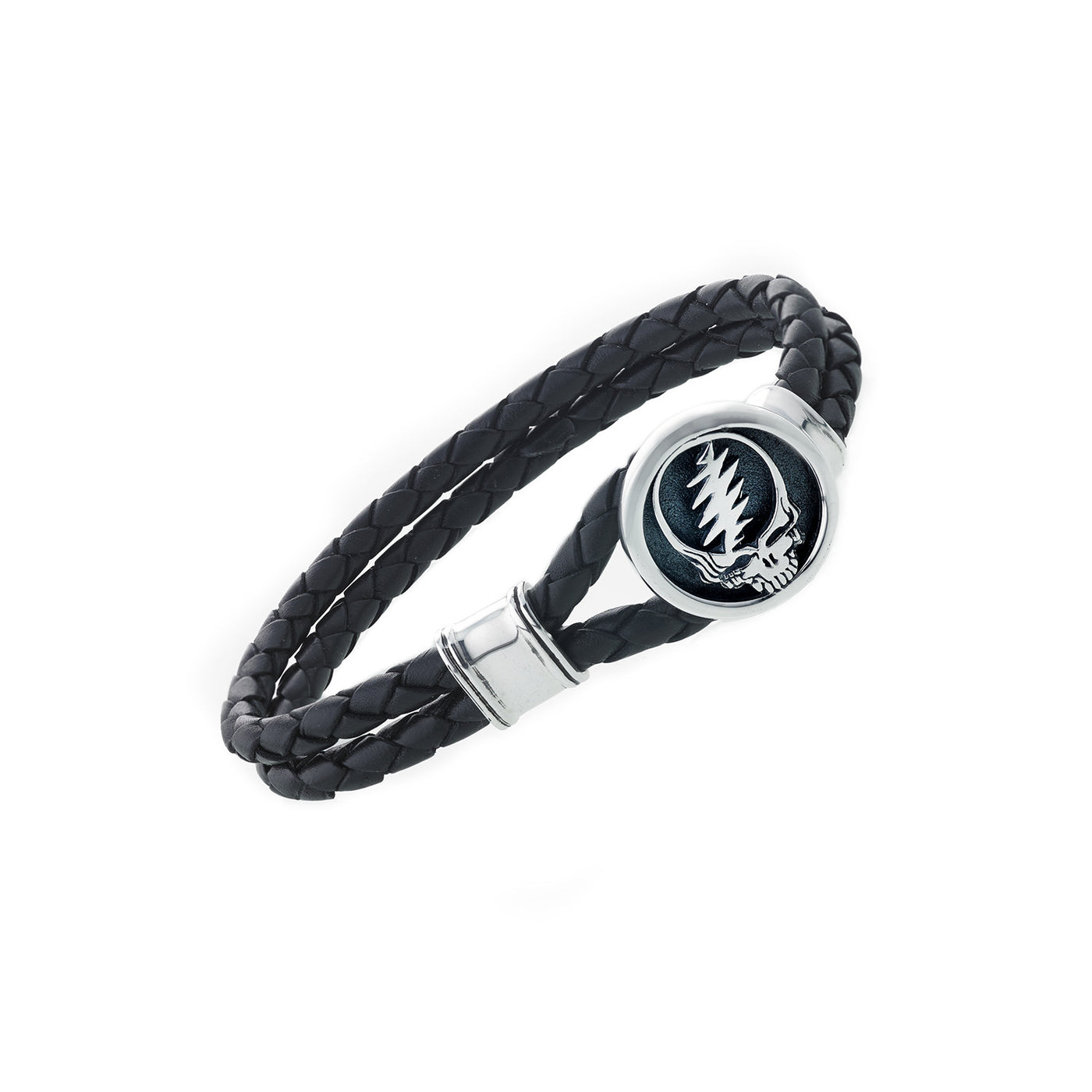 Steal Your Face Sterling Silver Leather Bracelet - Cynthia Gale New York - 1