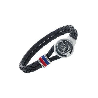 Montblanc Bracelet In Woven Blue Leather With Steel Carabiner Closure