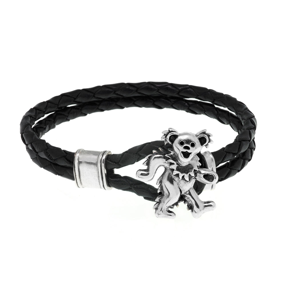 Dancing Bear Sterling Silver Leather Bracelet