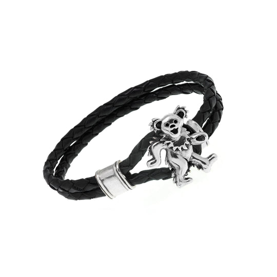 Dancing Bear Sterling Silver Leather Bracelet