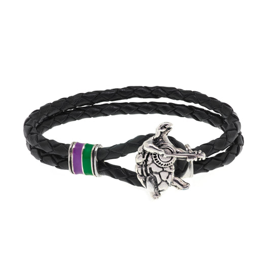 Terrapin Station Sterling Silver, Green and Purple Enamel & Leather Bracelet