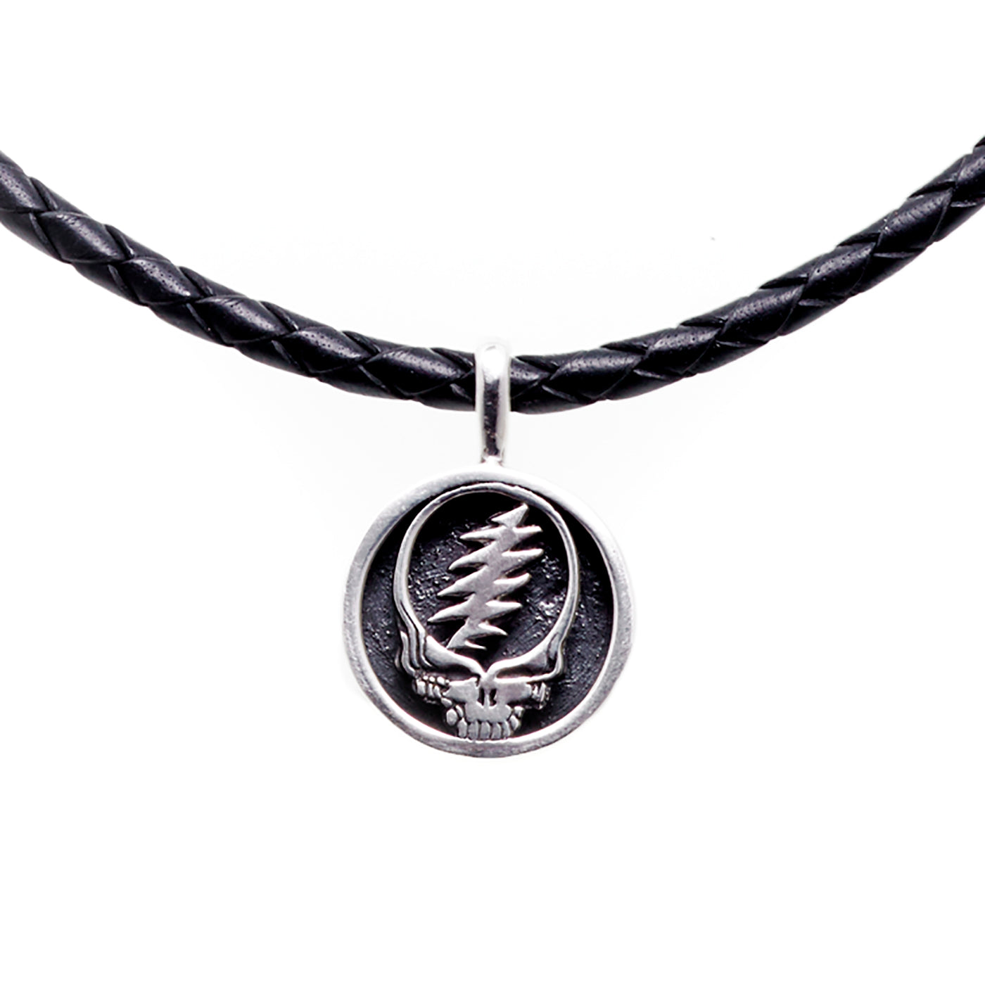 Steal Your Face Sterling Silver Charm Woven Leather Necklace