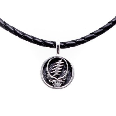Steal Your Face Sterling Silver Charm Woven Leather Necklace
