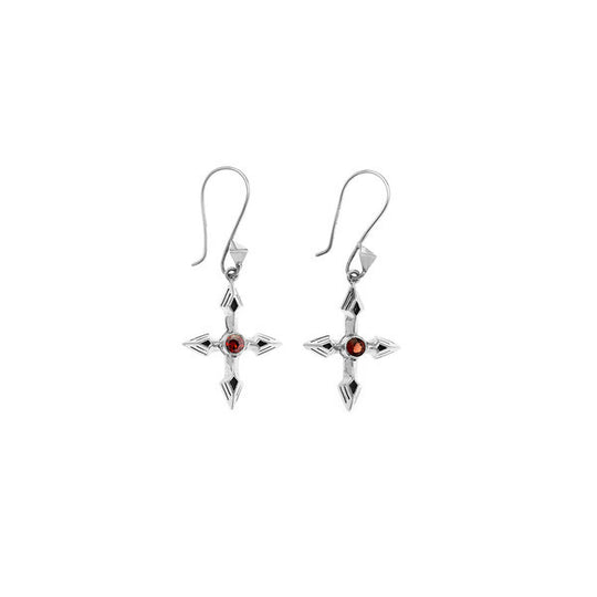 Rebel Punk Garnet Cross Sterling Silver Earring - Cynthia Gale New York Jewelry