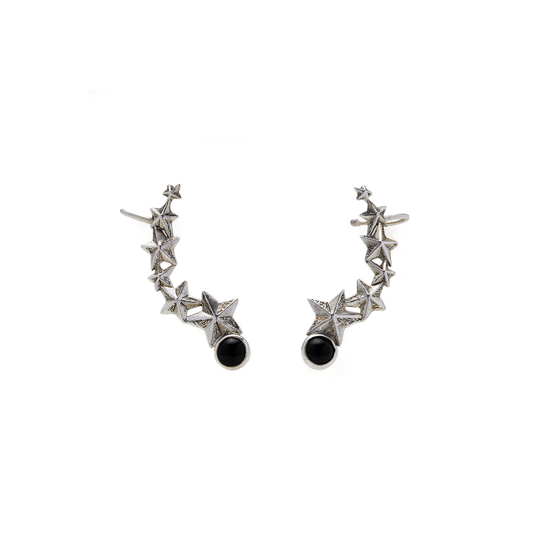 Rock Star Sterling Silver Ear Crawler With Onyx Earring - Cynthia Gale New York - 1